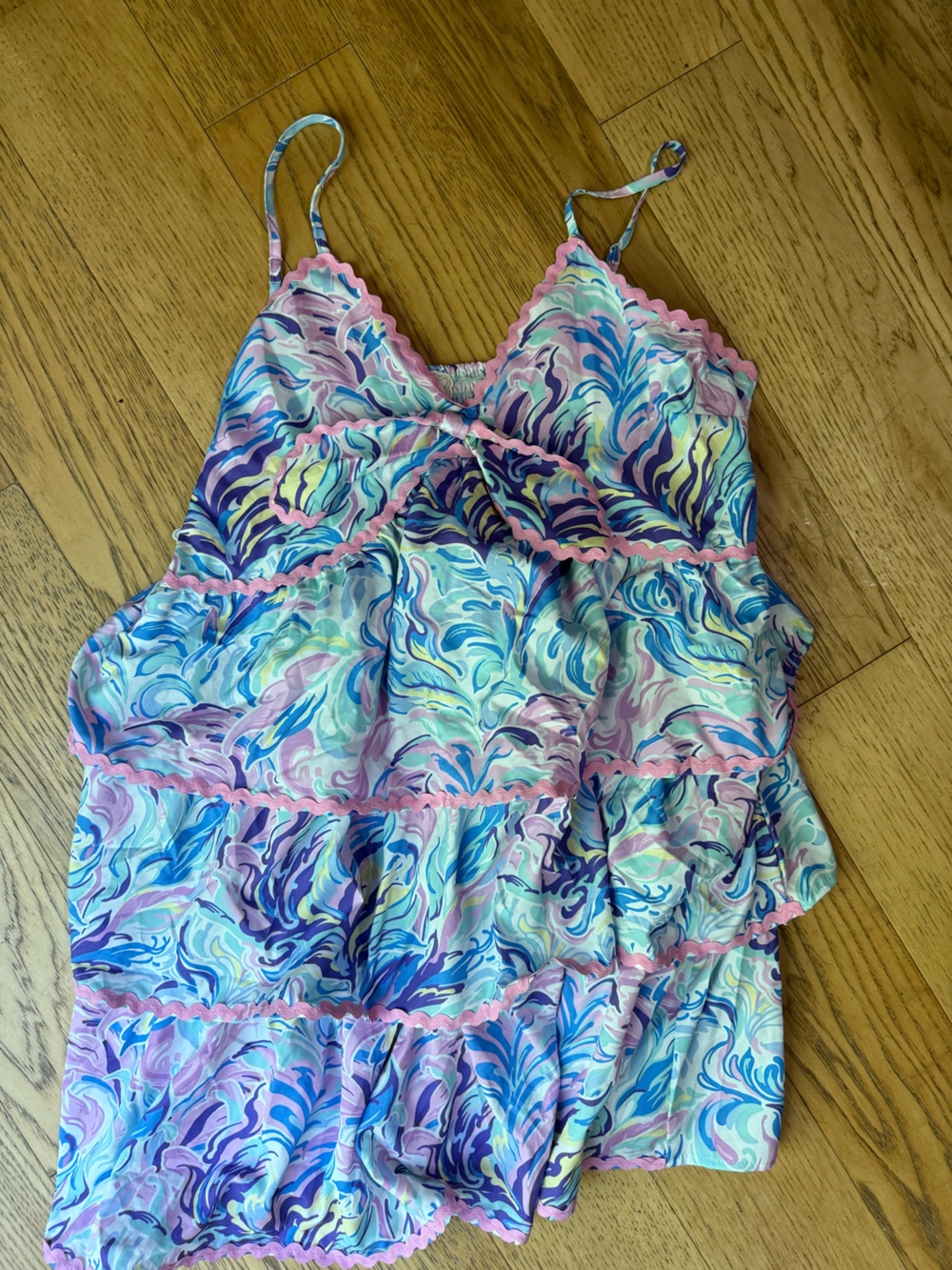 Colorful Swirl Print Simply Southern Dress with Pink Trim